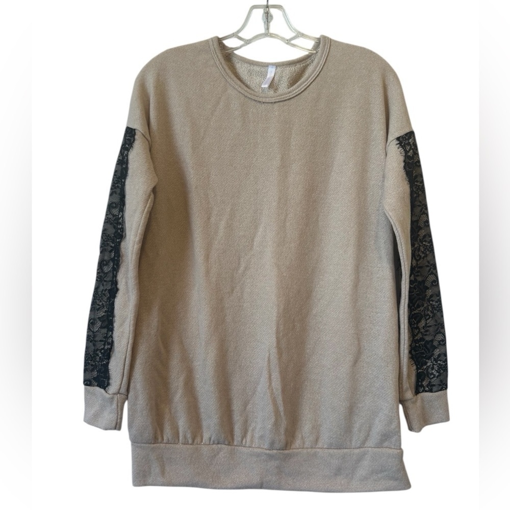 Pink Blush Beige Lace Sleeve Maternity Sweatshirt Top Size Small